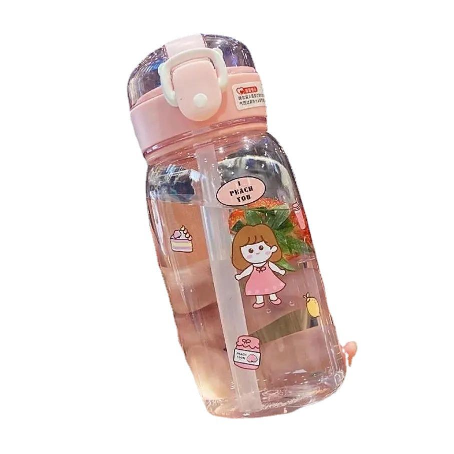 Giao hàng nhanh nắp bật lên cốc nước cống trà hoạt hình dễ thương đơn giản văn phòng dung tích lớn cốc nhựa không gian giá trị cao cốc sinh viên đi kèm cốc