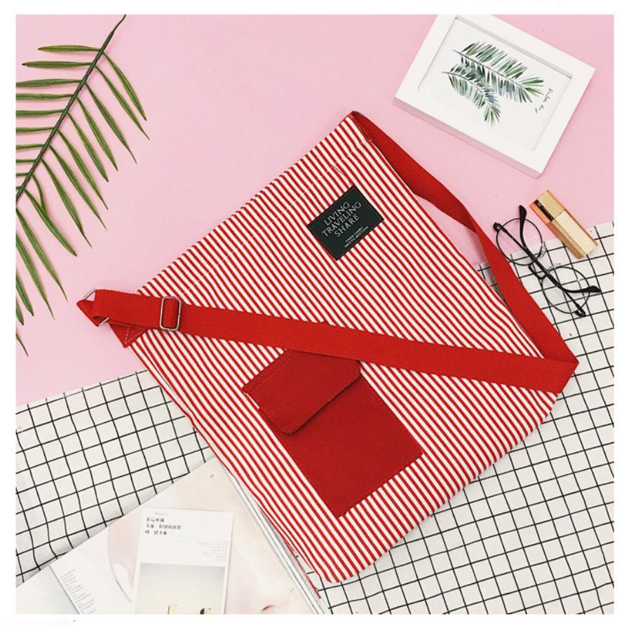 Túi tote vải đựng đồ canvas Hàn Quốc cao cấp có khoá miệng