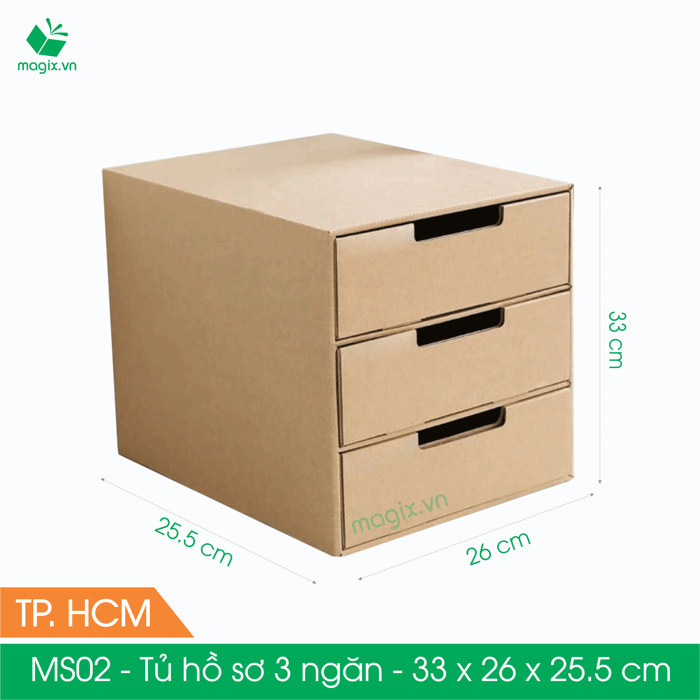 MS02 - 33x26x25.5 cm - Tủ đựng hồ sơ 3 ngăn bằng carton