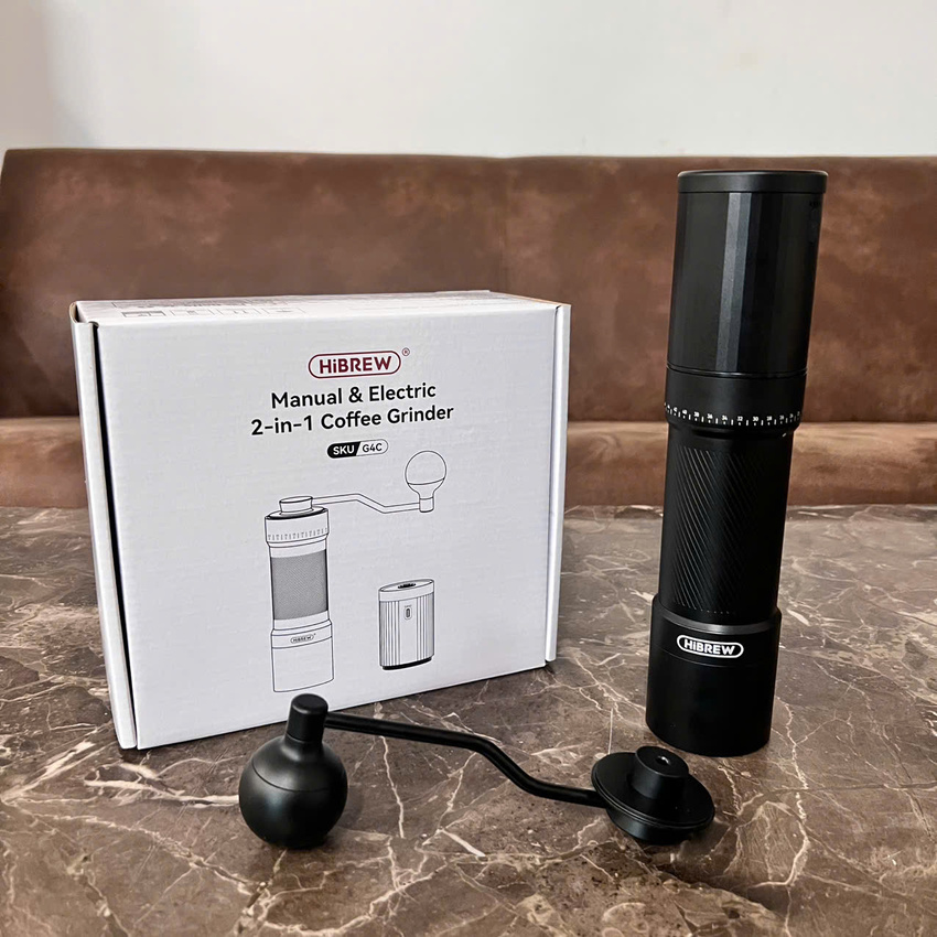 Máy xay hạt cà phê cầm tay chuyên nghiệp 2 trong 1, pin 980mAh, 60 cấp độ xay. Thương hiệu Mỹ cao cấp HiBREW - G4C