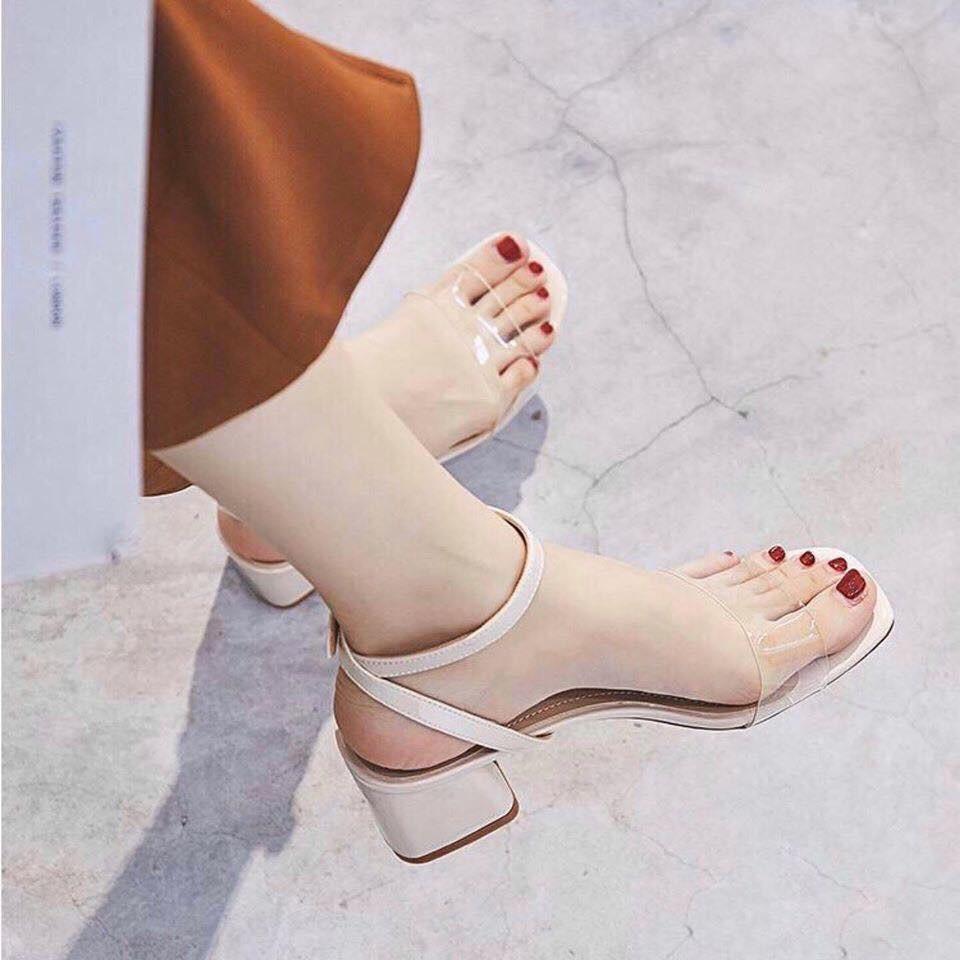 giày cao gót 3p sandal gót tròn ảnh thật