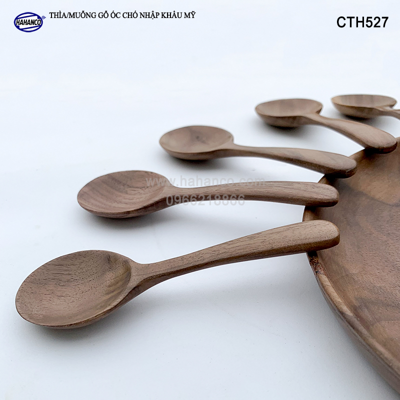 Thìa/Muỗng đầu tròn gỗ Óc Chó (10,5cm) CTH527 - Xúc cafe, gia vị, decor trang trí - An toàn cho sức khỏe