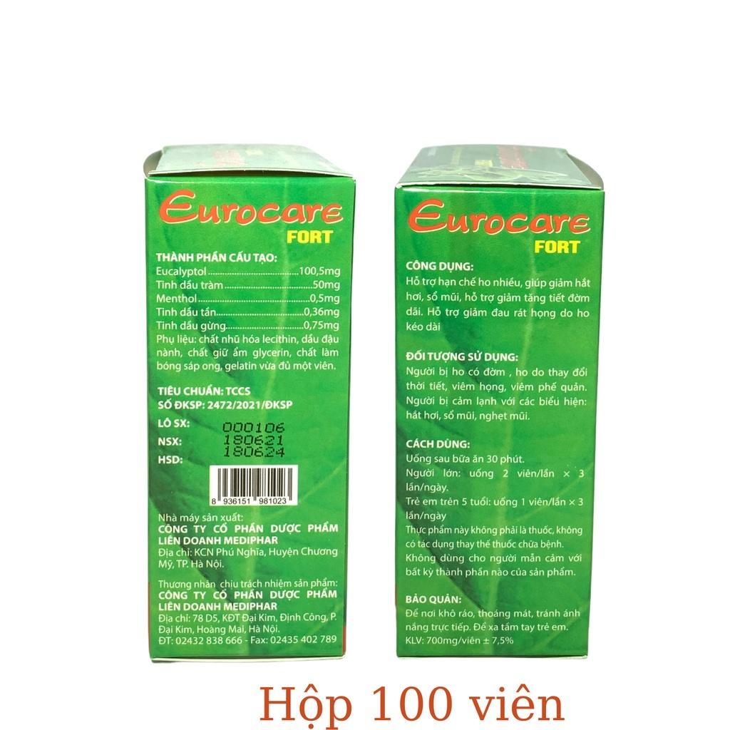 Eurocare Hộp 100 viên - giúp giảm ho, đau rát họng, khan tiếng, hóa đờm, giảm các triệu chứng của viêm đường hô hấp trên