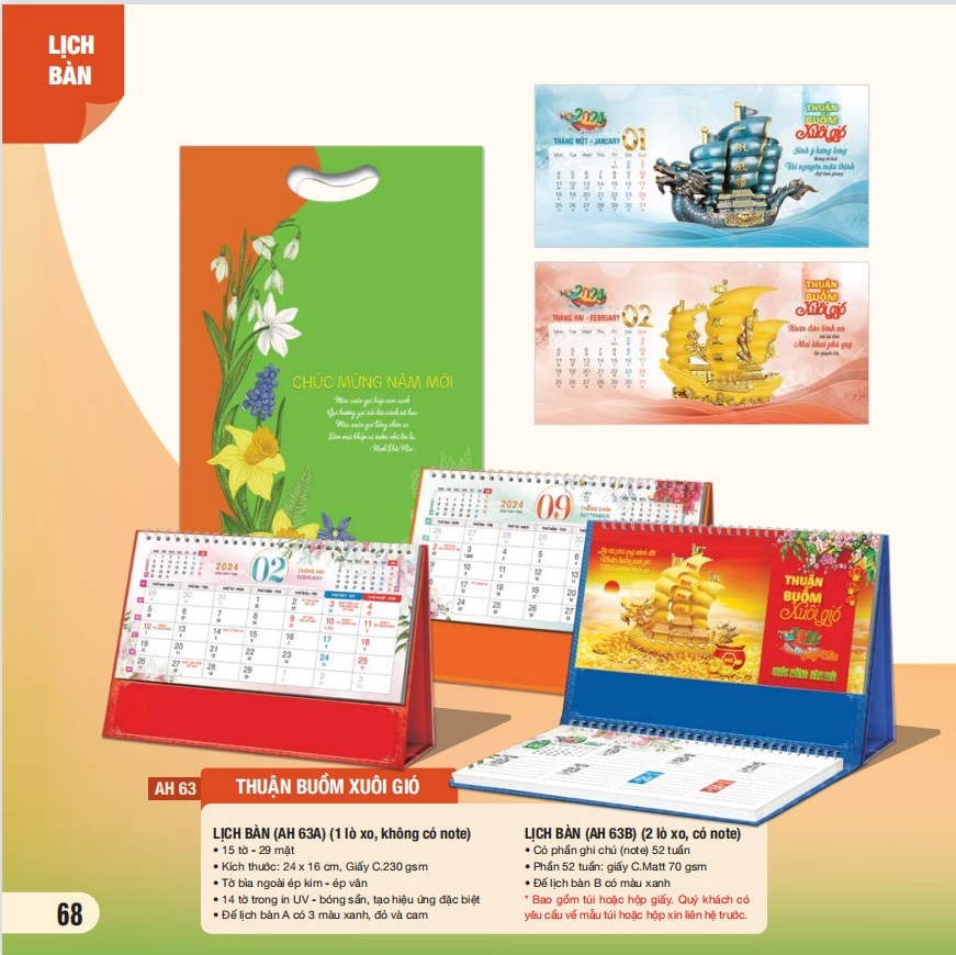 Combo 5 cuốn lịch bàn 2024 - MS AH-63 - AH-AH-71