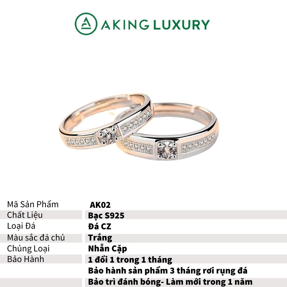 Nhẫn đôi AKING LUXURY AK02 cao cấp, nhẫn bạc nam, nhẫn bạc nữ thiết kế giống nhau. Nhẫn cặp mới nhất 2021.