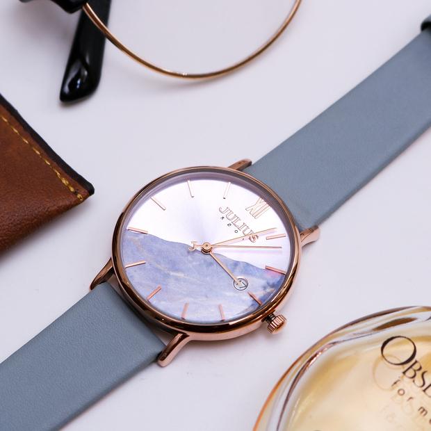 Đồng Hồ Nữ Chính Hãng Julius Cao Cấp Dây Da Mặt Tròn Chống Nước Kính Khoáng Đường Kính 36mm JA-1312B