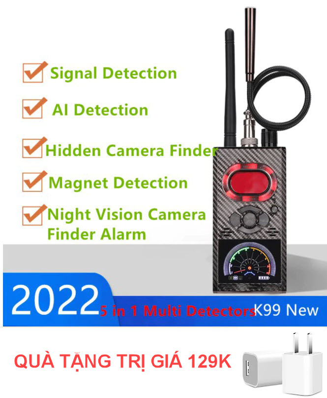 K99 - Máy Dò 5 Trong 1 Phát Hiện Camera Quay Lén, Máy Ghi Âm, Thiết Bị Định Vị GPS Phiên Bản Mới Nhất Năm 2022 - Bản Nâng Cấp Của K18 và K68 - Kèm Củ Sạc IP