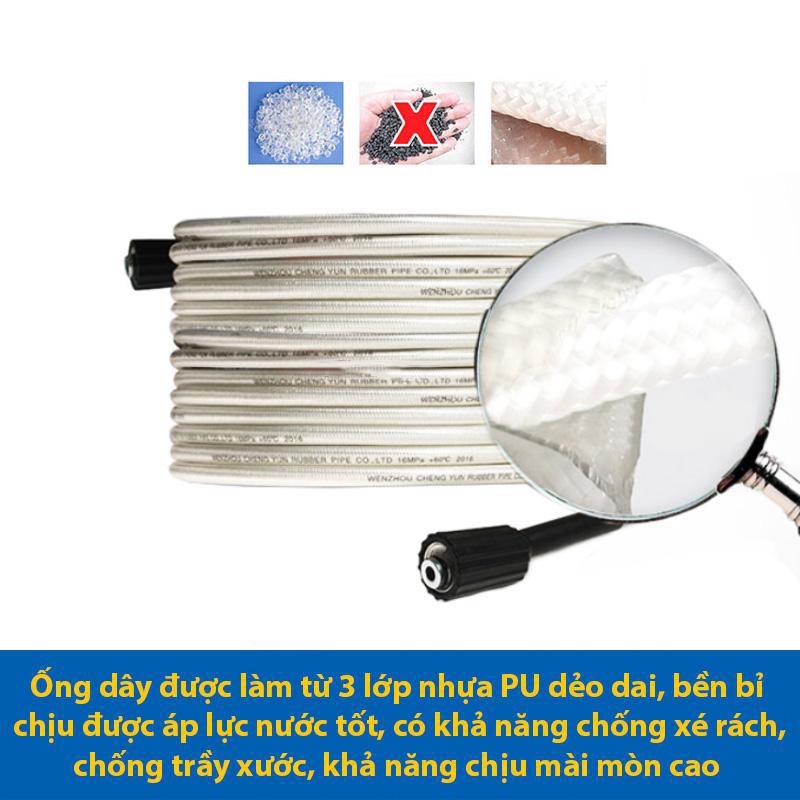 Dây Rửa Xe Áp Lực Cao 8m,15m,20m Cho Máy Bơm Xịt Rửa Cao Áp Ren Trong 22MM - 2 Đầu Bằng