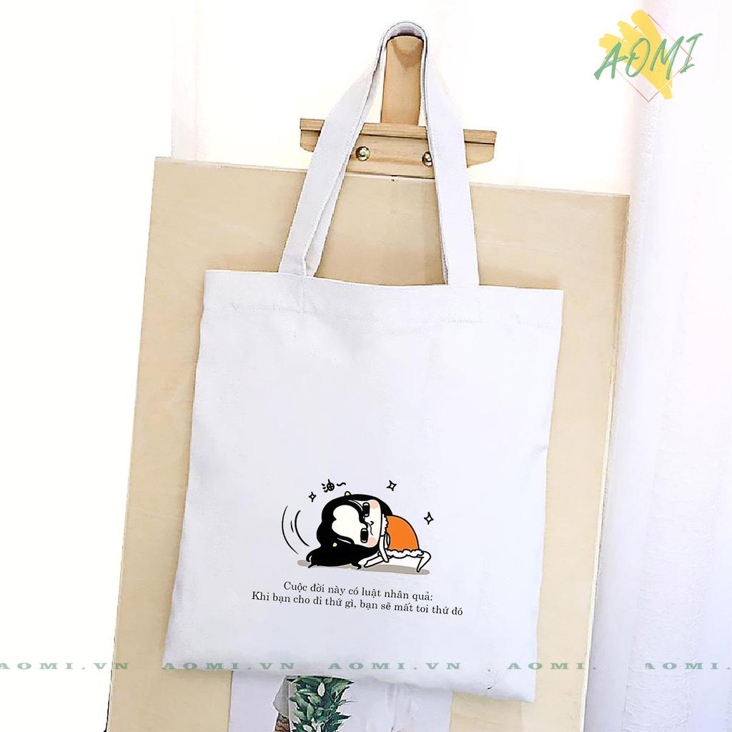 TÚI VẢI ĐEO VAI TOTE CANVAS BAG CÓ KHÓA KÉO SIZE LỚN 33x38cm CHO SE MAT TCUTE XINH ĐẸP TIỆN ÍCH DẠO PHỐ DU LỊCH