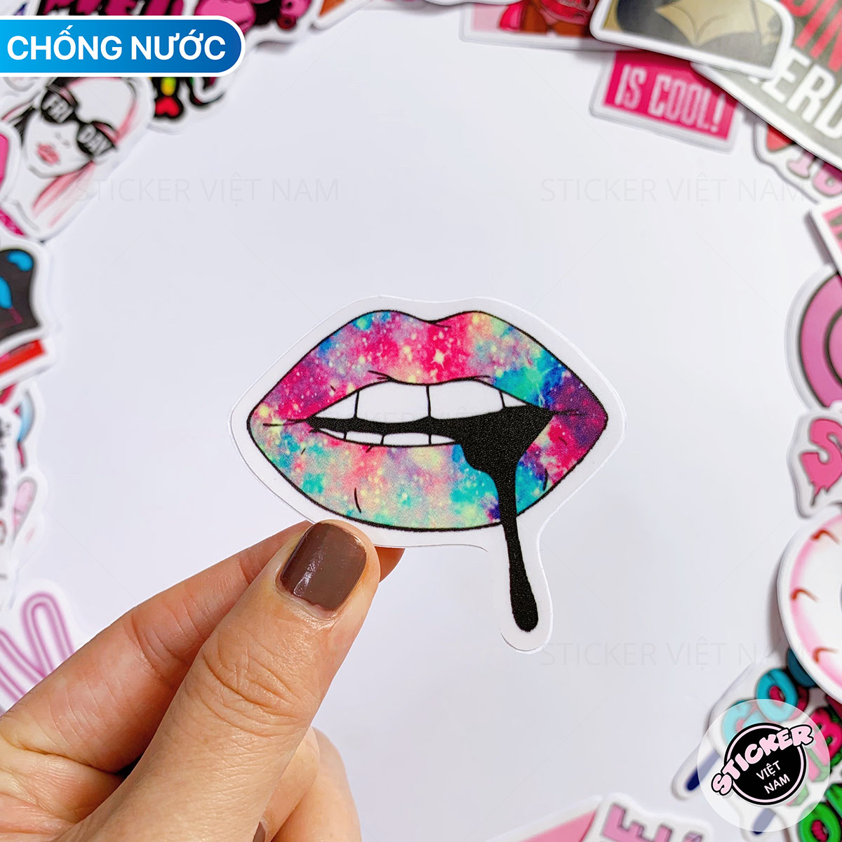Sticker Màu Hồng Siêu Ngầu Swag Pink - Chất Liệu PVC Chất Lượng Cao Chống Nước - Kích Thước 4-8cm