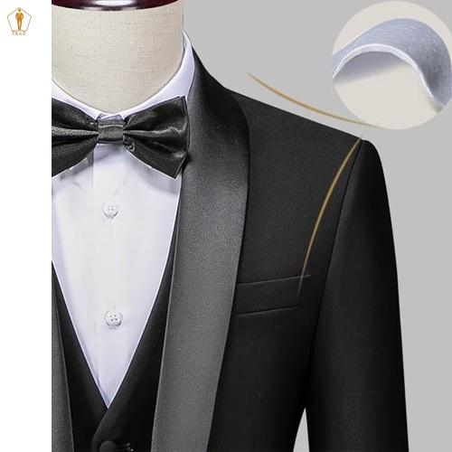 Bộ set vest nam Tuxedo TRAZ màu đen trắng form ôm body kiểu cổ sam (áo vest+quần)