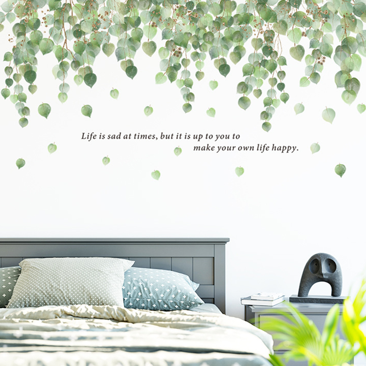 -Decal dán tường trang trí phòng khách- Giàn lá xanh tươi mát