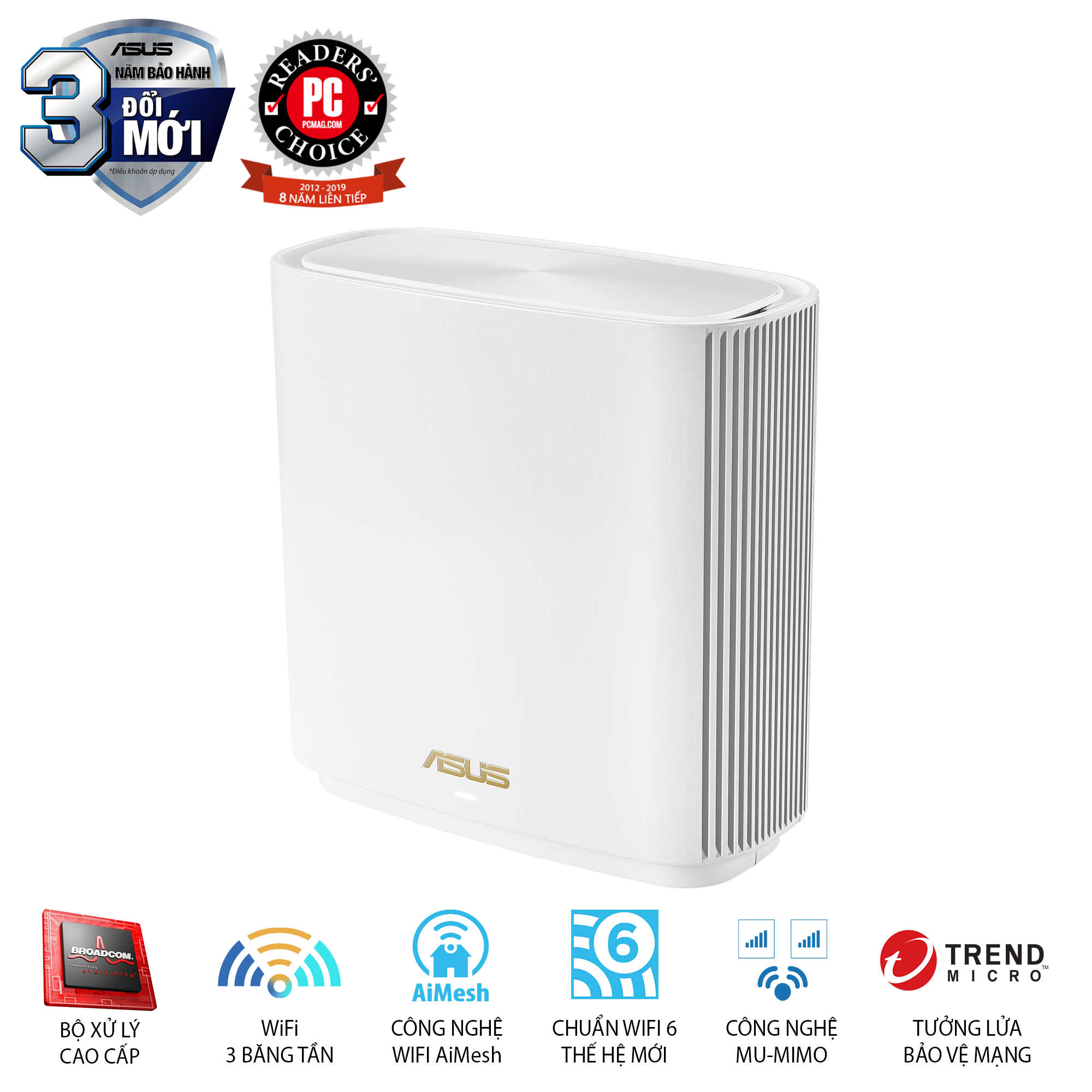 Hệ Thống MESH WI-FI 6 ASUS XT8 (W-2-PK) ZenWiFi Chuẩn AX6600 3 Băng Tần- Hàng Chính Hãng