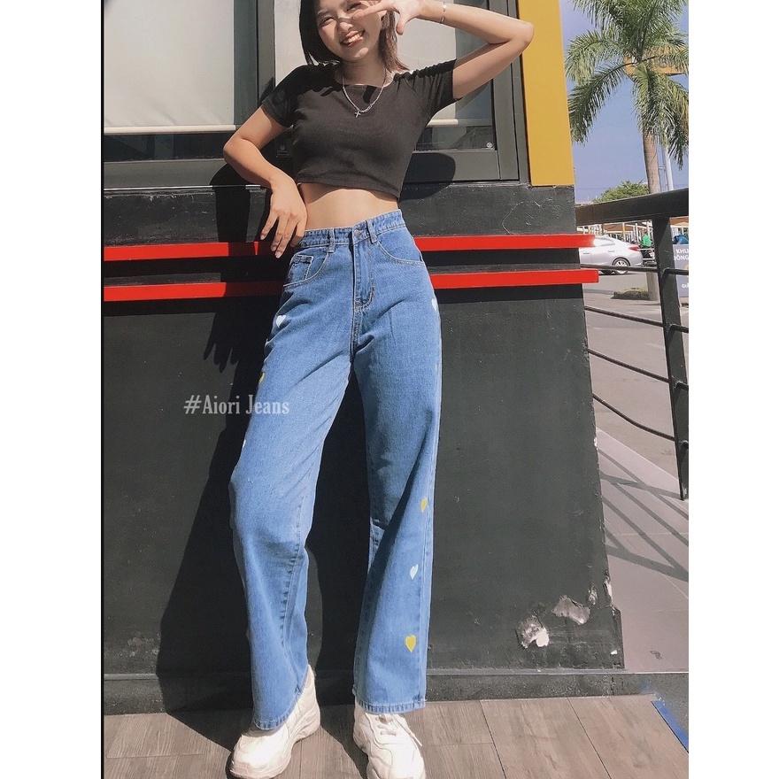 Quần Jeans Nữ, Quần Jean Ống Rộng AIORI Jean Màu Xanh Nhạt Lưng Cao Dáng Suông ULZZANG SV102