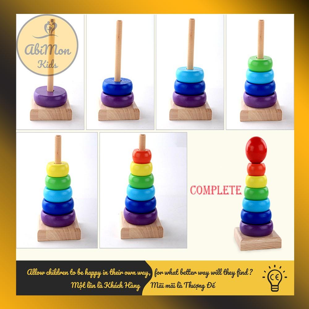 Bộ Xếp Tháp Cầu Vồng Bằng Gỗ Cho Bé ️ Montessori cao cấp (Đồ chơi Gỗ - Đồ chơi Giáo Dục - An toàn - Thông minh)