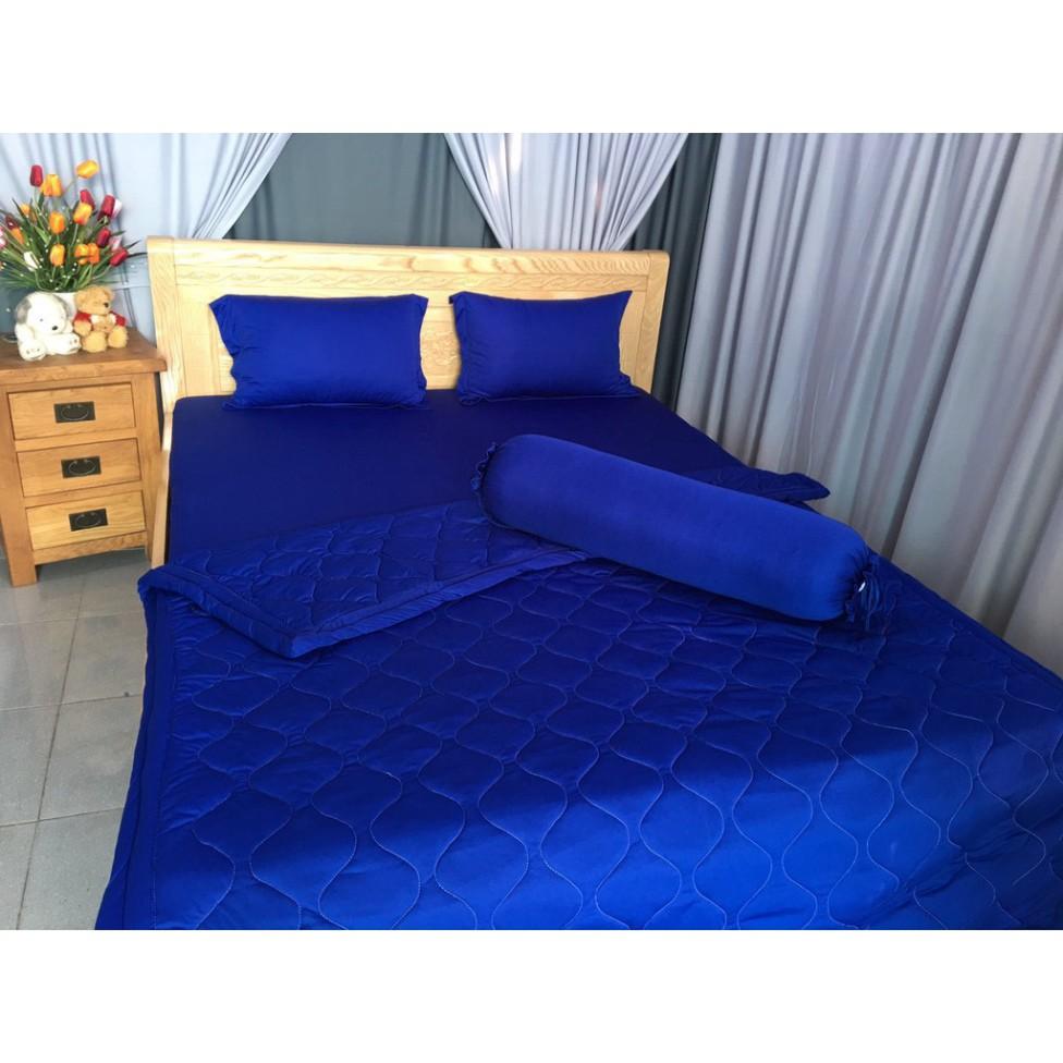 Bộ 4 Món Ga Gối Thun Mát Mềm Thun Lạnh Cao Cấp LAN PHAM BEDDING- Màu Xanh Coban
