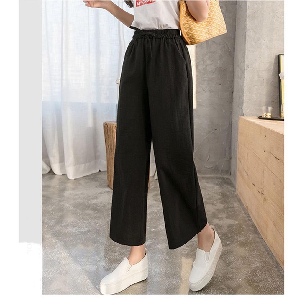 ️ GIÁ SỈ - LOẠI TỐT ️ Quần đũi ống rộng nữ lưng chun Màu Đen Trắng Kem VÀ RUỐT - Ống dài 80cm lên dáng suông đứng M01