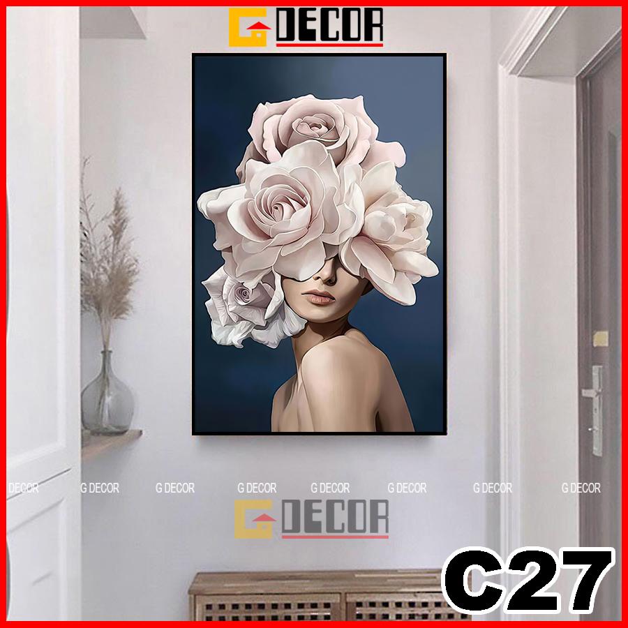 Tranh treo tường canvas 1 bức phong cách hiện đại Bắc Âu, tranh cô gái trang trí phòng khách, phòng ngủ, spa c27