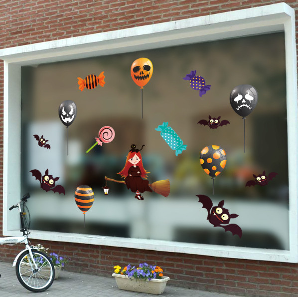Decal trang trí Halloween - Cô gái phù thủy và đàn dơi