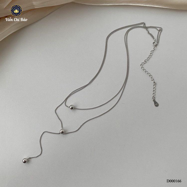 Dây chuyền Choker 2 lớp đính bi tròn sang chảnh Vòng cổ bạc nữ S925