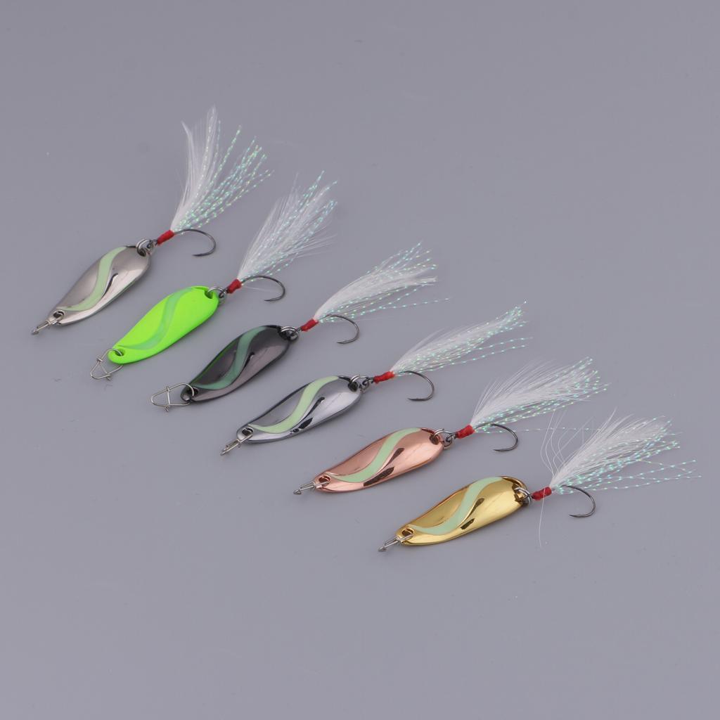 6 Pieces Metal Sequins Fishing Lures Artificial Hard Bait with Barbed Hook