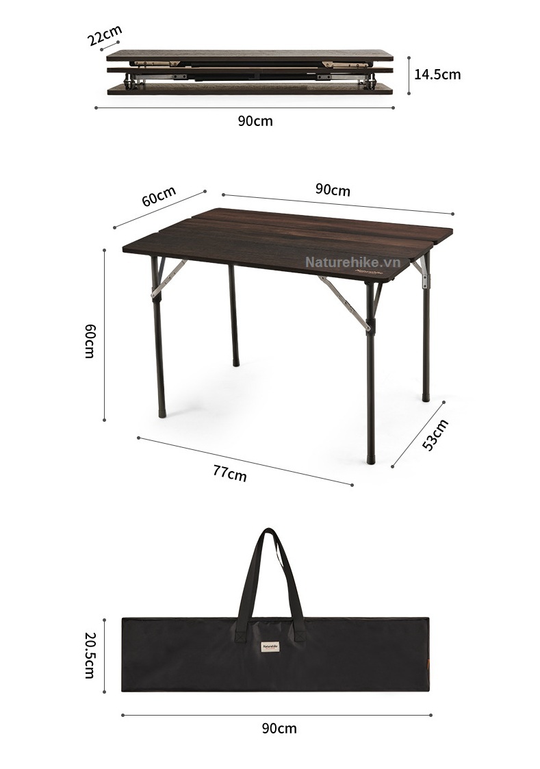 Bàn dã ngoại gấp gọn NH22JU020 sợi thủy tinh (Ultra Light Tri-Fold Fiberglass Table)