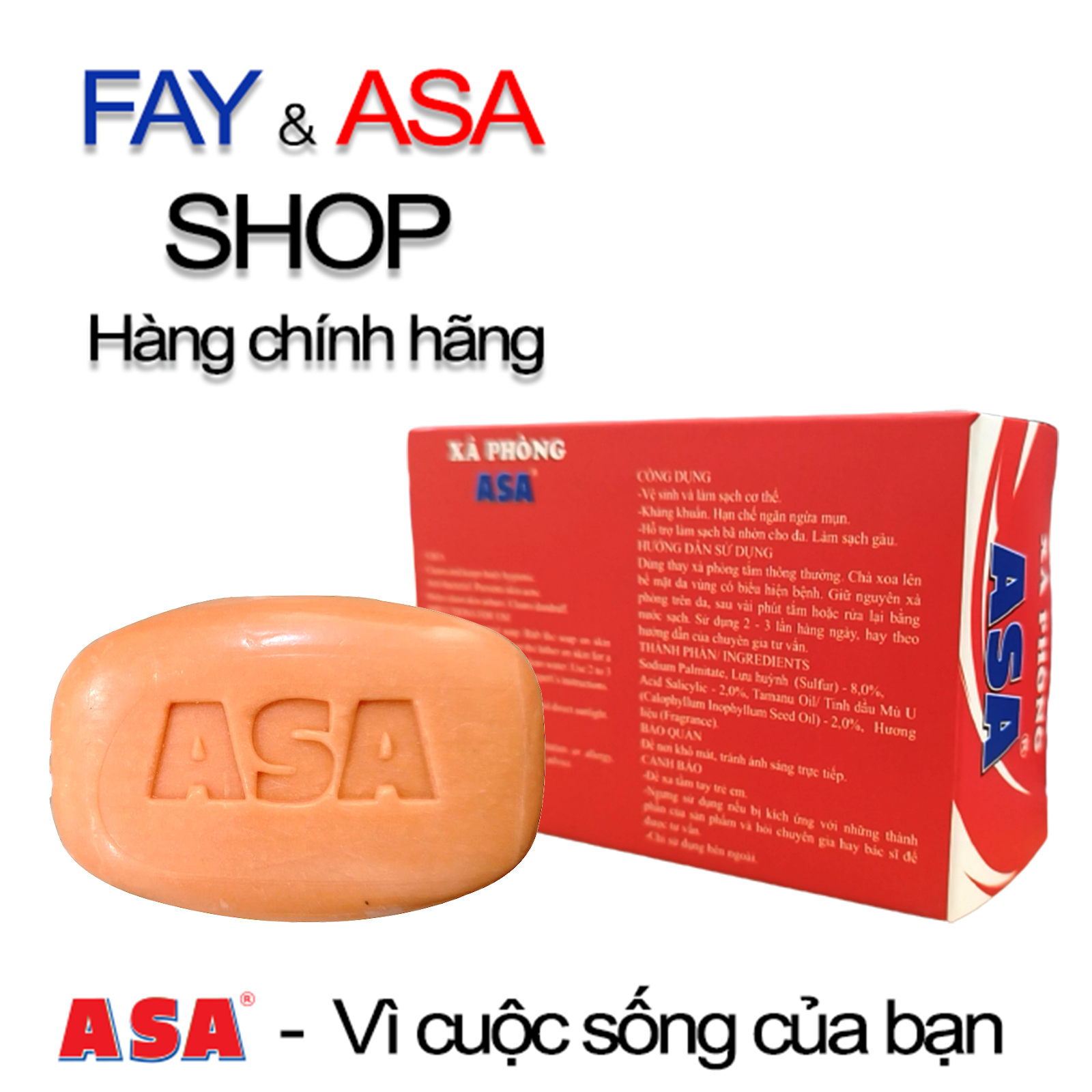 Xà phòng ASA 100g (1 bánh lớn có dây treo) - Kháng khuẩn, hạn chế ngăn ngừa mụn, làm sạch gàu