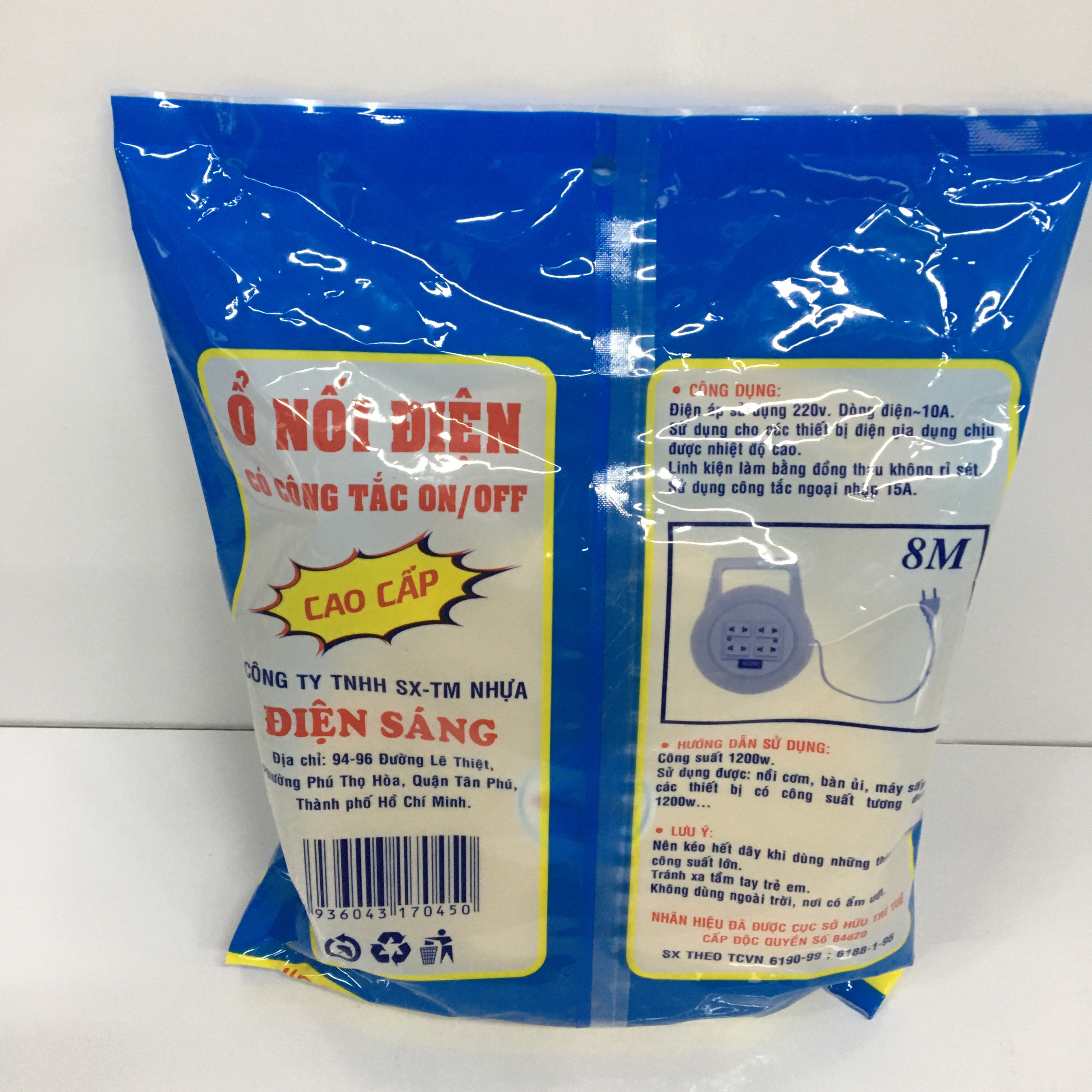 Ổ cắm điện tròn chịu tải cao 1200W dây dài 5m/8m/10m