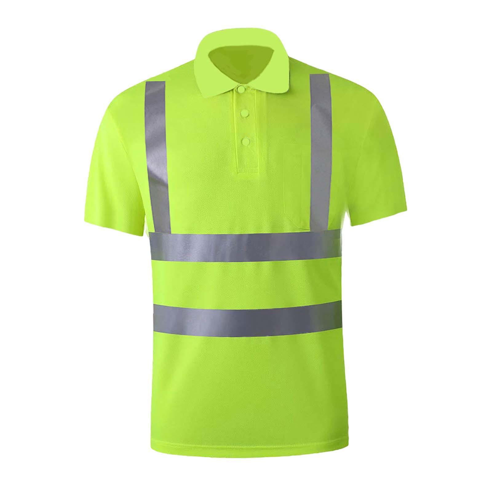 High Visibility Short Sleeve Reflective work Shirts Quick Dry Safety Shirt Work Wear Shirts for Cycling Road Men Adult Workwear