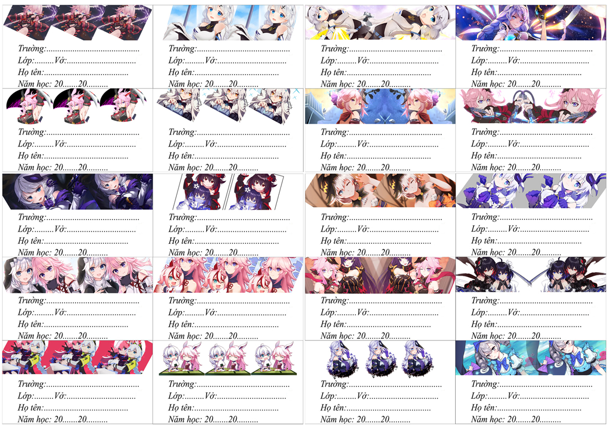 Nhãn vở set 60 nhãn Honkai Impact 3 "Giao mẫu ngẫu nhiên"