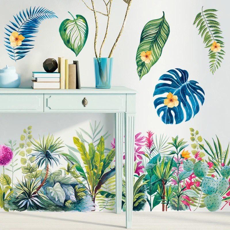 Decal dán tường trang trí phòng khách tán cây màu sắc phong cách Bắc âu
