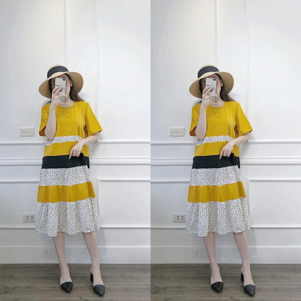 Váy Bầu đẹp mùa Hè Thiết Kế Chất Cotton Chấm Bi Dáng Xuông
