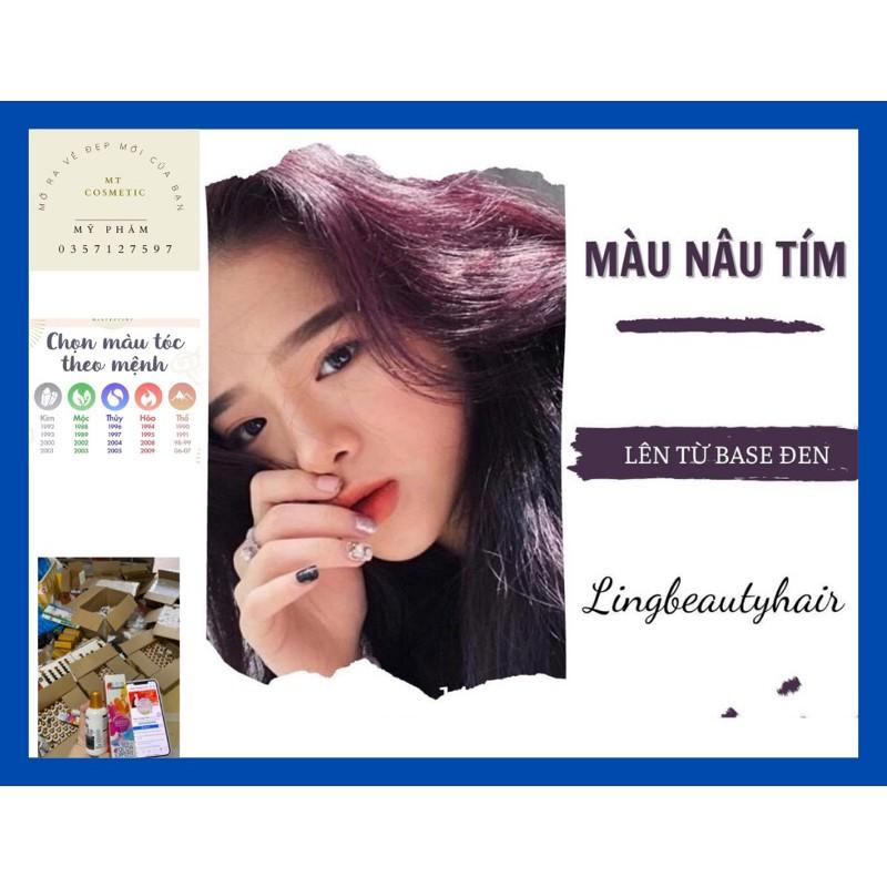 Thuốc nhuộm tóc NÂU TÍM kèm oxy và gang tay