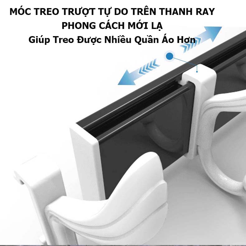 Thanh Móc Treo Quần Áo, 8 Móc Trượt Linh Hoạt, Lắp Đặt Nhanh Chóng