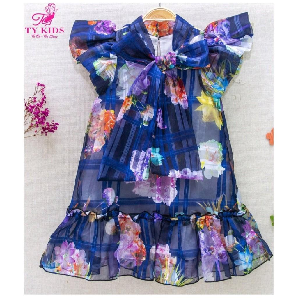 Đầm bé gái in hoa 3D tặng kèm nơ cài tóc Thời trang Ty Kids