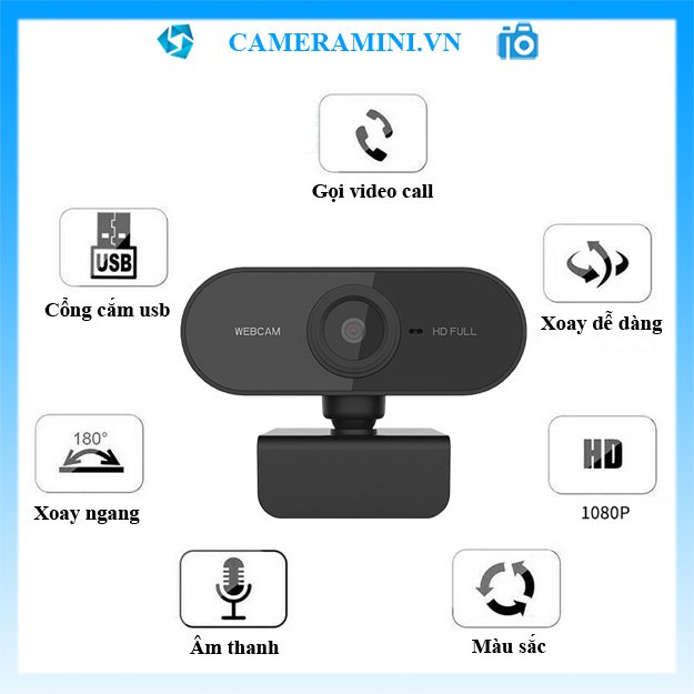 Webcam máy tính fullHD 1080p sắc nét, có mic thu âm hỗ trợ học online, livestream giảng bài. Có kẹp, cổng usb