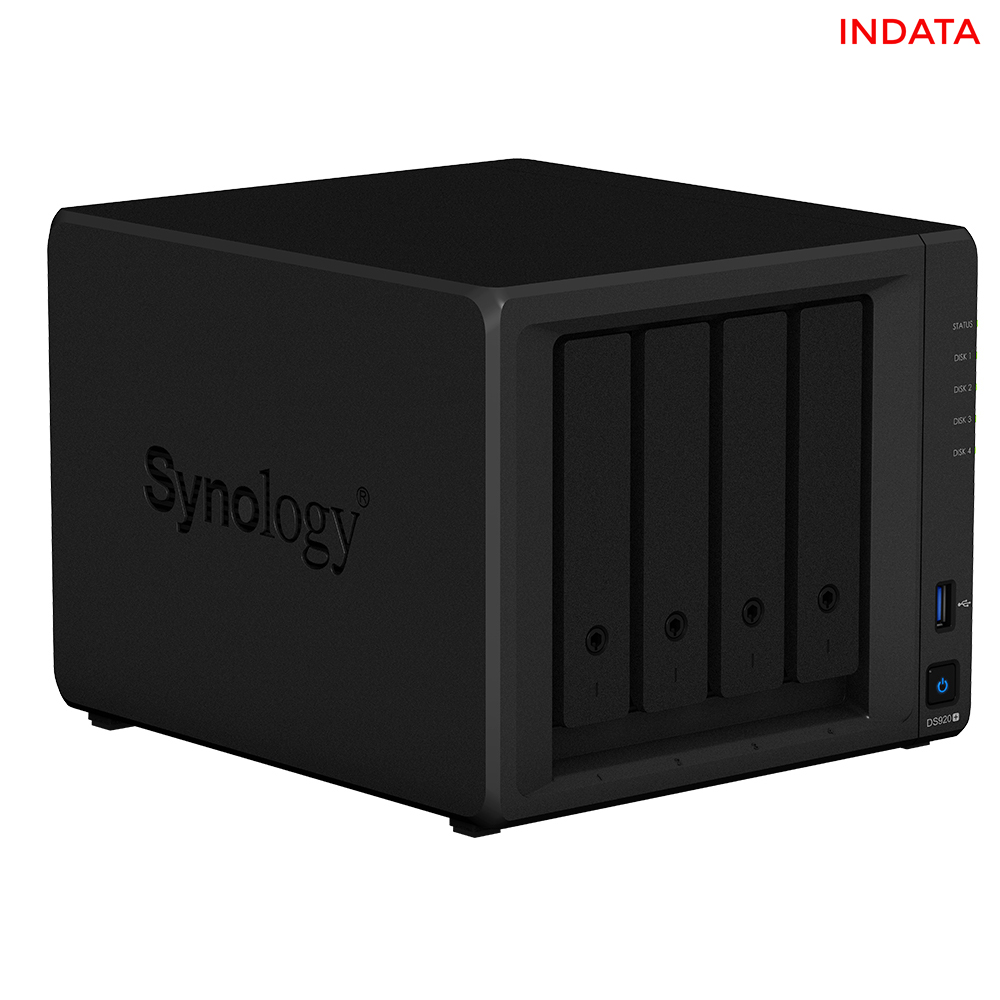 Bộ lưu trữ mạng NAS Synology DS920+ CPU 4-core 2.0GHz, RAM 4 GB, LAN 2x 1Gbps, 4 khay ổ cứng, 2 khe M.2 SSD - Hàng chính hãng