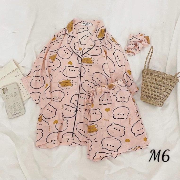 Bộ ngủ nữ cộc hình gấu, bộ pijama quần áo cộc ngắn in hình họa tiết trang trí dễ thương