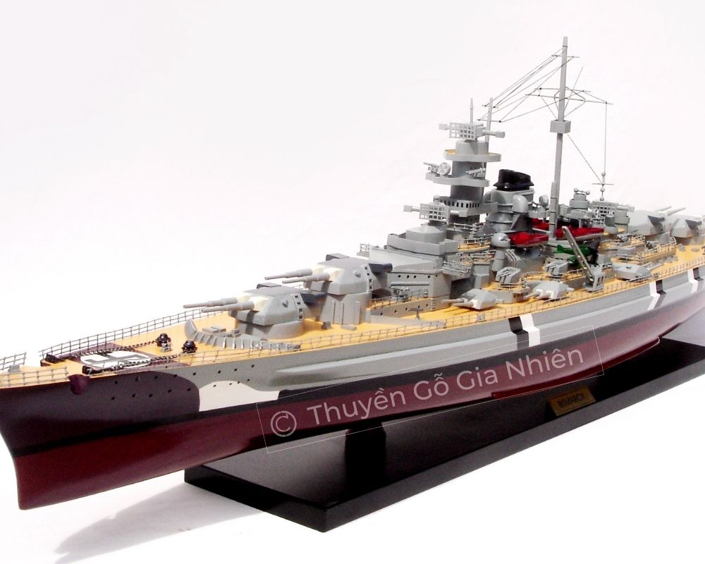 Mô Hình Thuyền Gỗ Phong Thủy Dạng Thuyền Chiến BISMARCK Chính Hãng Hàng Xuất Khẩu Chất Lượng Cao