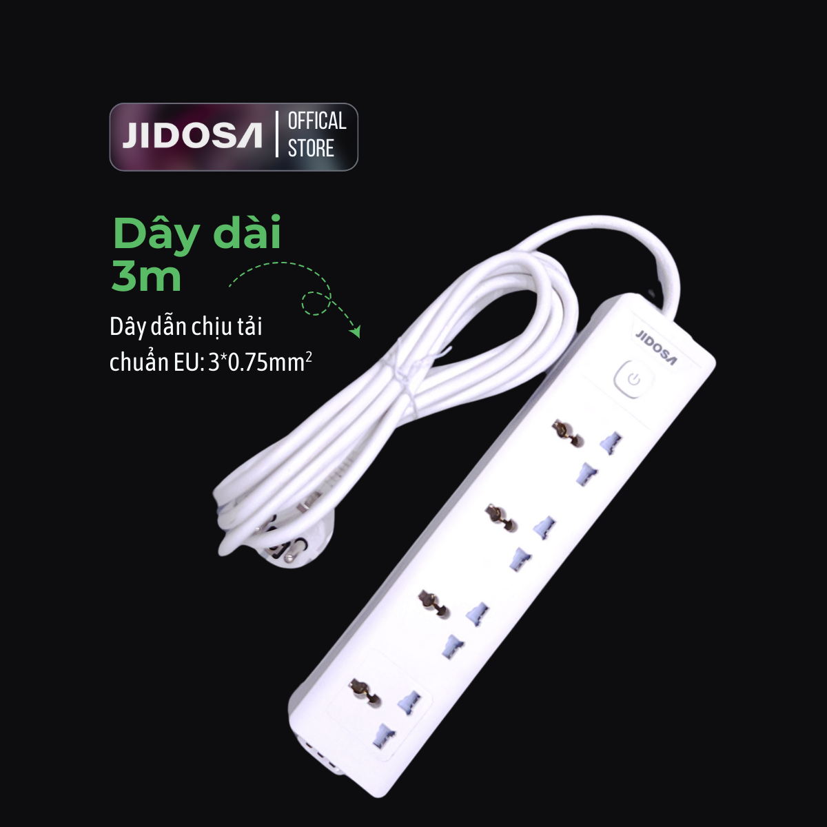 Ổ Cắm Điện Đa Năng Ổ Vuông Dẹt Chịu Tải JIDOSA Công Suất 2500W Sạc Nhanh PD20W TypeC USB Thông Minh