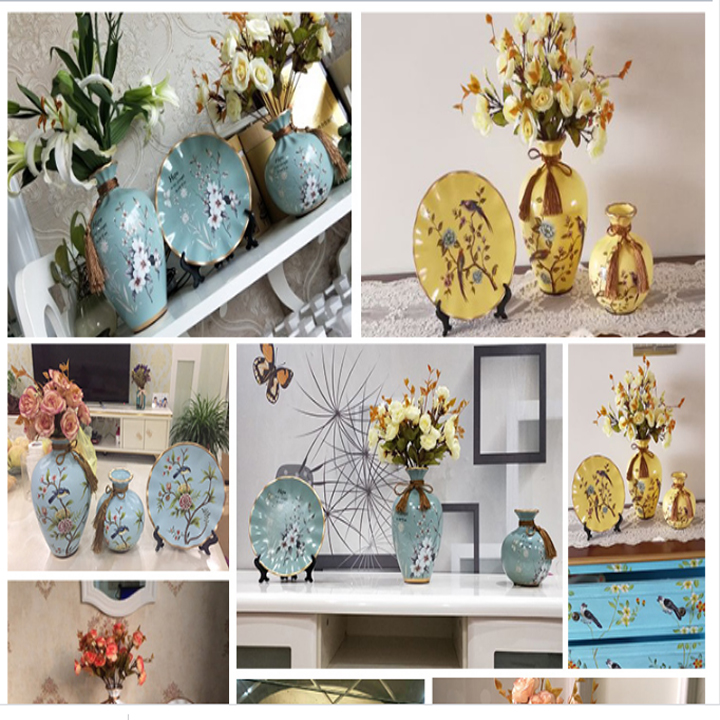Bộ 3 món đĩa bình sứ decor trang trí nhà cửa kiểu dáng sang trọng