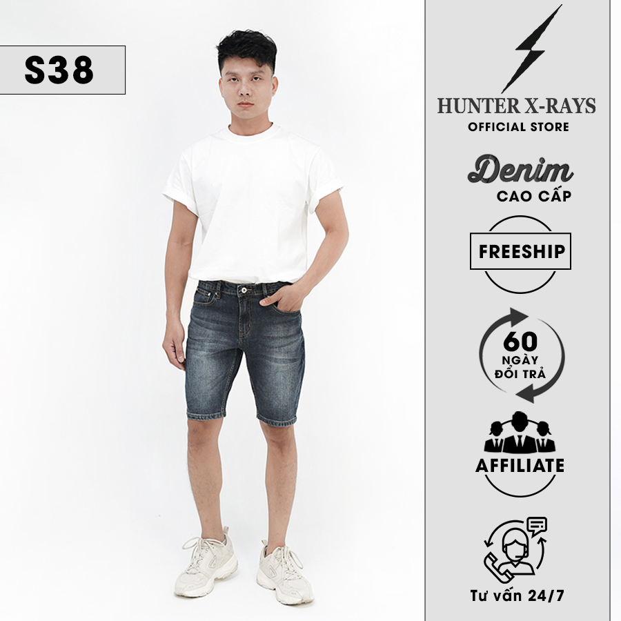 Quần Short Jeans Nam Cao Cấp HUNTER X-RAYS Form Slimfit Thun Nhẹ Màu Xanh Đậm S38