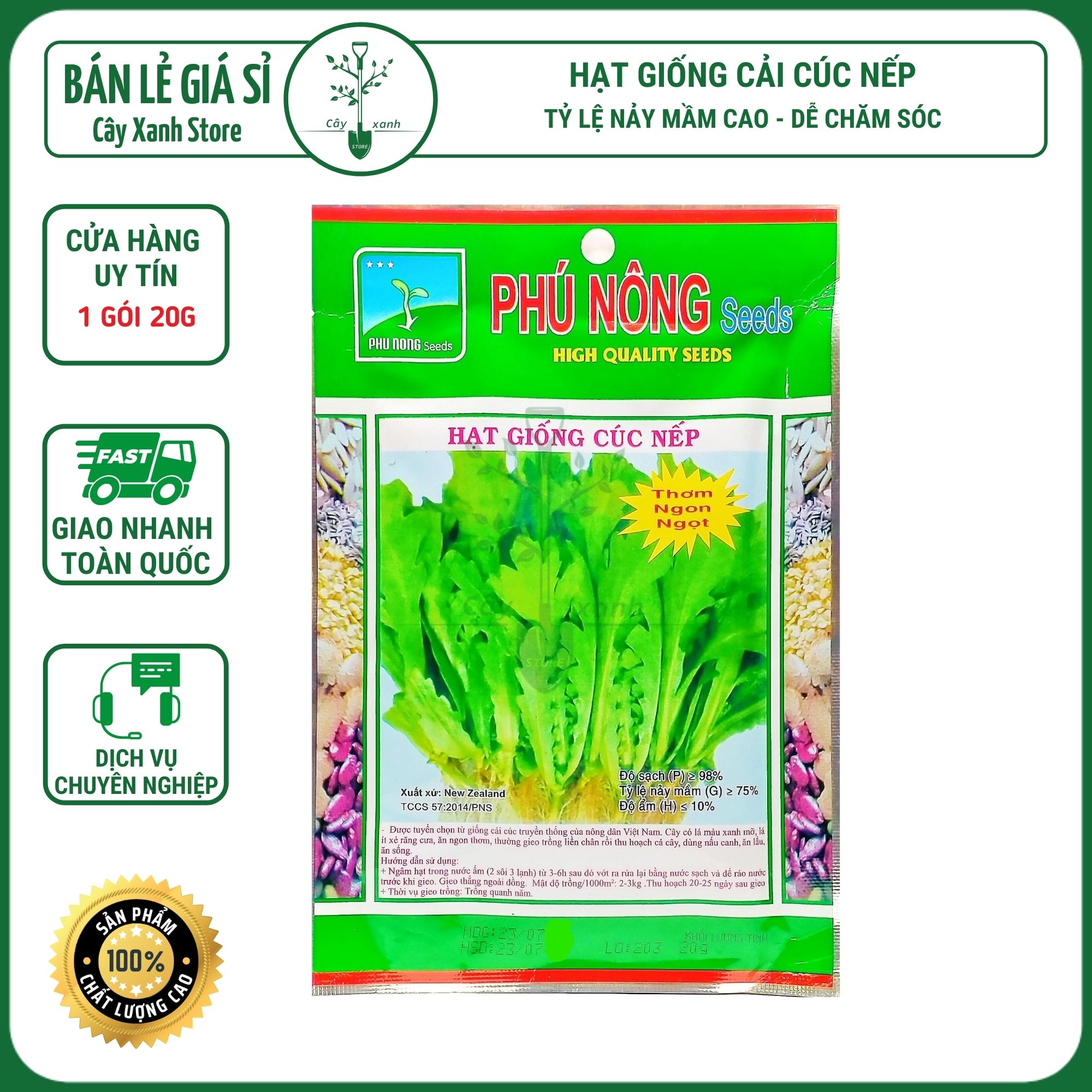 Hạt Giống Rau Cải Cúc Nếp, Tần Ô Lá Tròn 20Gr - Phú Nông Seeds