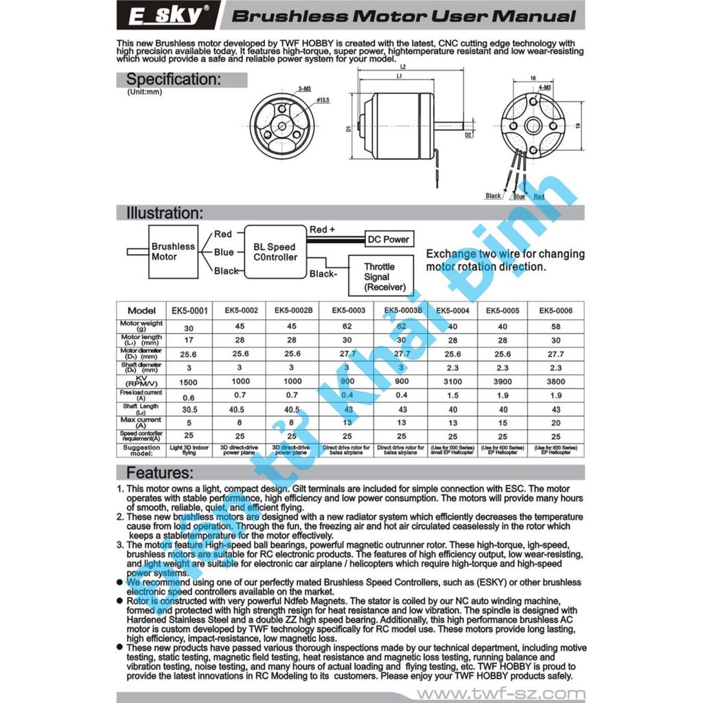 ĐỘNG CƠ BRUSHLESS KHÔNG CHỔI THAN ESKY EK5-0002B 2010 1000kv kde5884