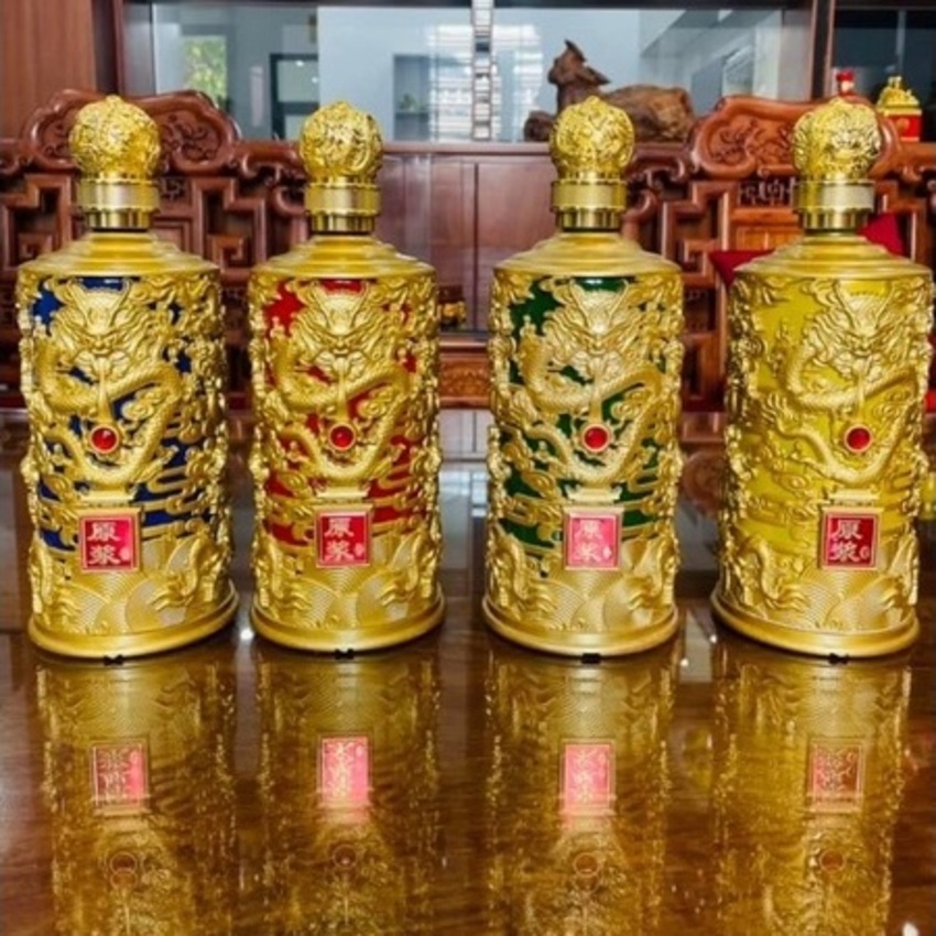 Bình Đựng Rượu Thủy Tinh 1000ML đế vương hoa văn rồng – 4 màu lựa chọn - Chai Đựng Rượu Thủy Tinh 1 Lít – Vỏ Chai Rượu Đẹp