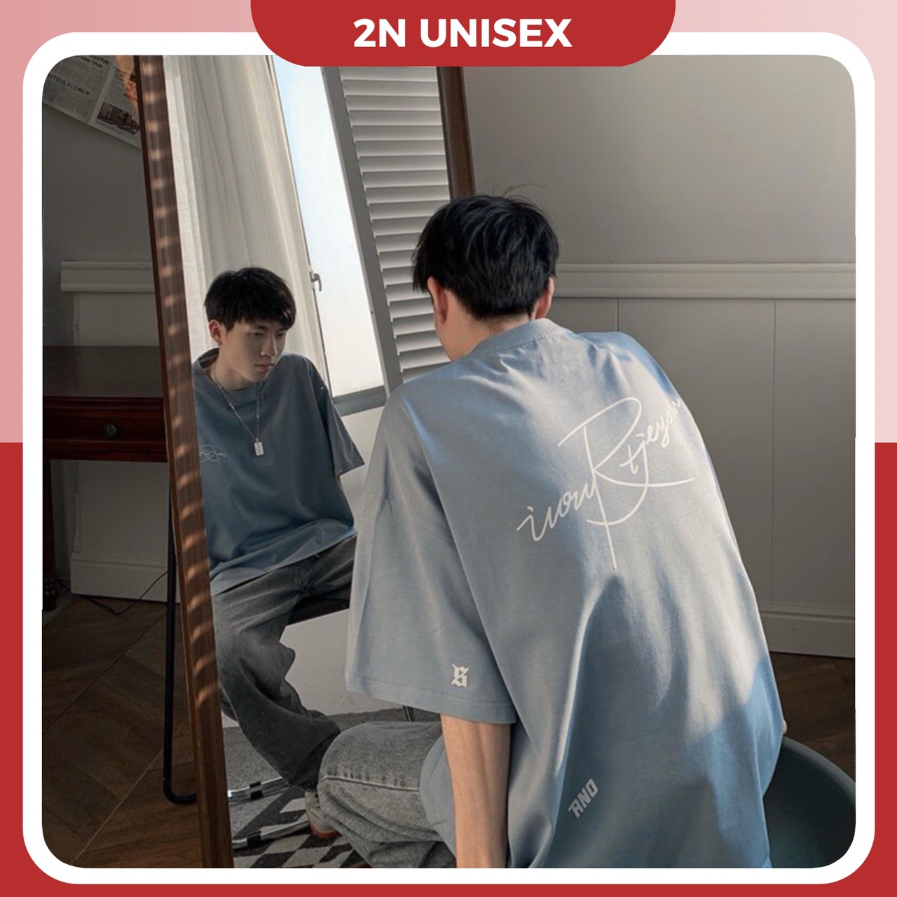 Áo phông nam nữ form rộng 2N Unisex thun cotton thêu chữ Ano màu trắng/đen/đỏ/xanh xám