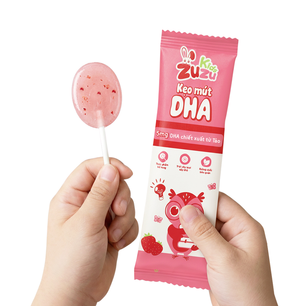 ZuZuKids Kẹo Mút Vi Chất Bổ Sung DHA Chiết Xuất Từ Tảo Phát Triển Não Bộ Và Thị Giác Cho Bé - Dây 10 Que và Hộp 20 Que