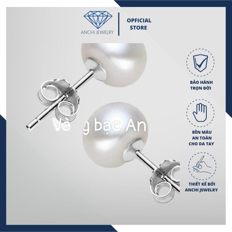Bông tai nụ trai chốt bạc thanh lịch thời trang, trang sức Anchi jewelry