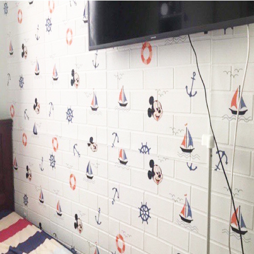 Bộ 15 Tấm Xốp Dán Tường Hoạt Hình Mickey Thuyền Dễ Thương, Kích Thước 70cm x 77cm