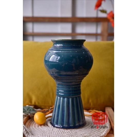 Bình hoa men hoả biến màu xanh lam